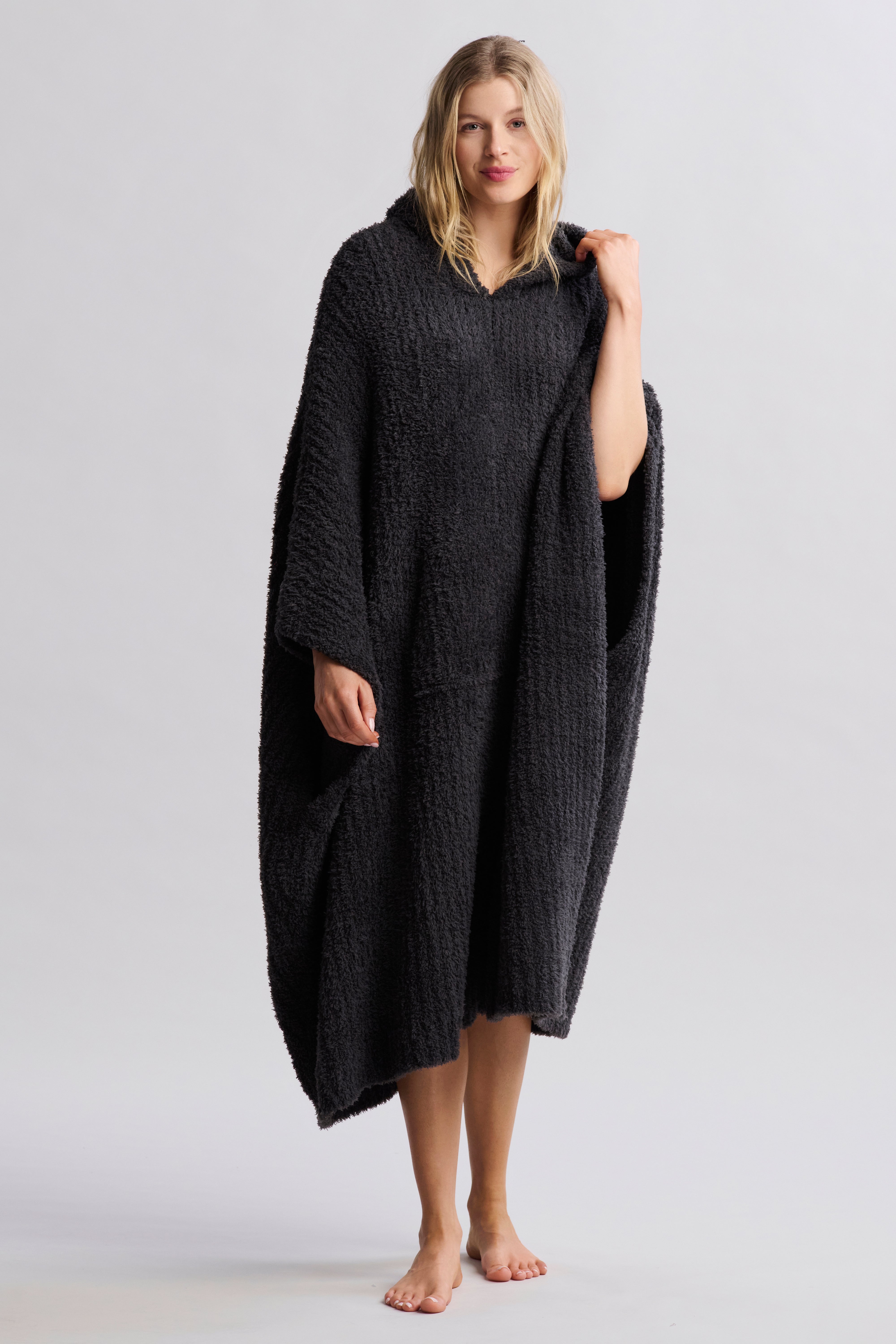Barefoot Dreams フード付きロングコート Barefoot Dreams CozyChic Shearling Drape Car Coat, Stone/Cream, SM