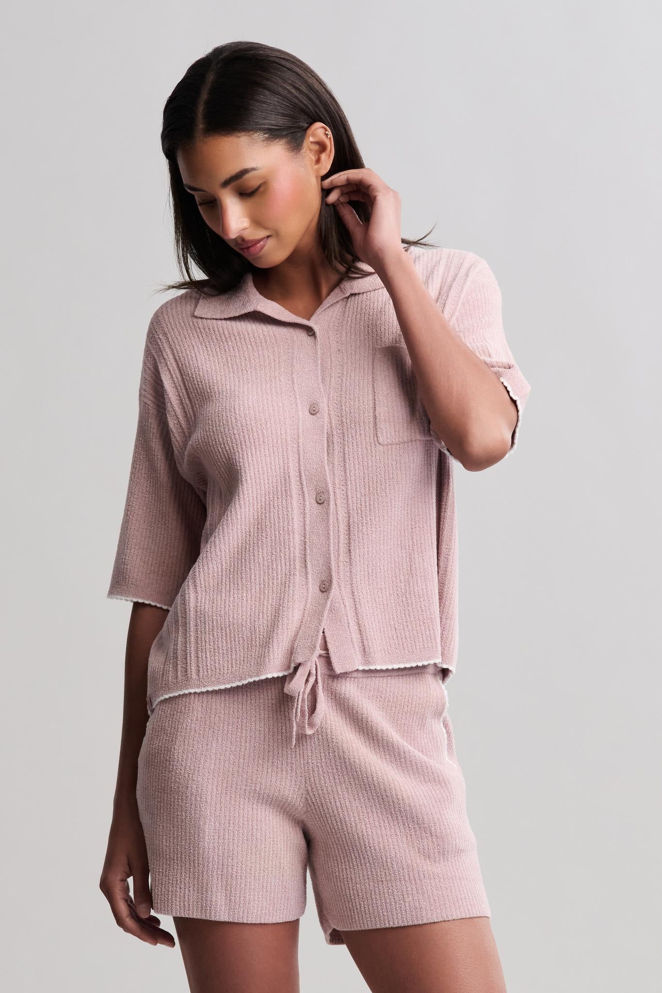 CozyChic Ultra Lite® Contrast Scallop Short Sleeve Shirt and Short