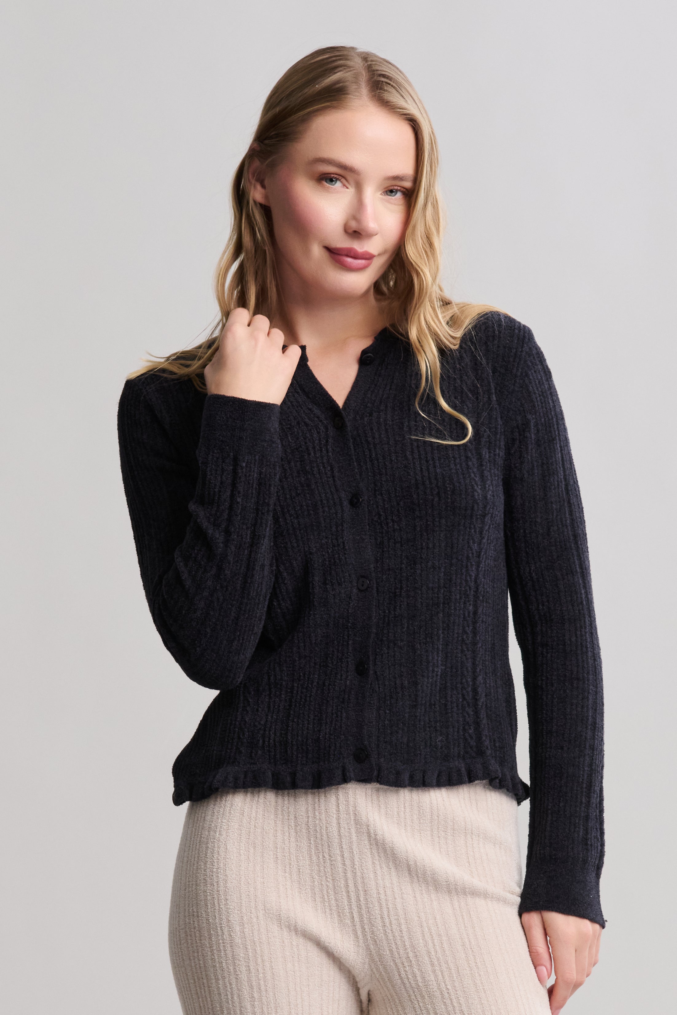 CozyChic Ultra Lite® Cable Knit Cardigan with Ruffle | Barefoot