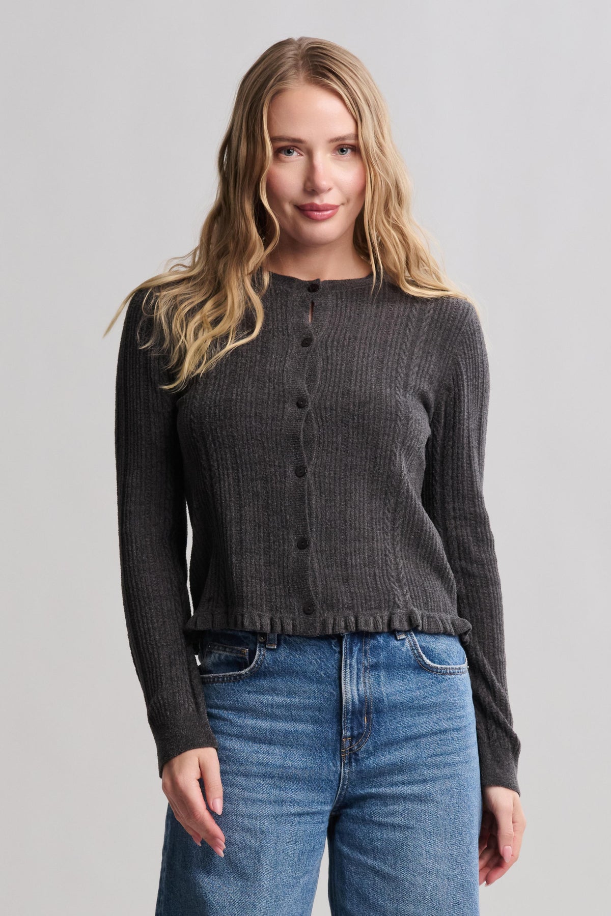 CozyChic Ultra Lite® Cable Knit Cardigan with Ruffle | Barefoot 