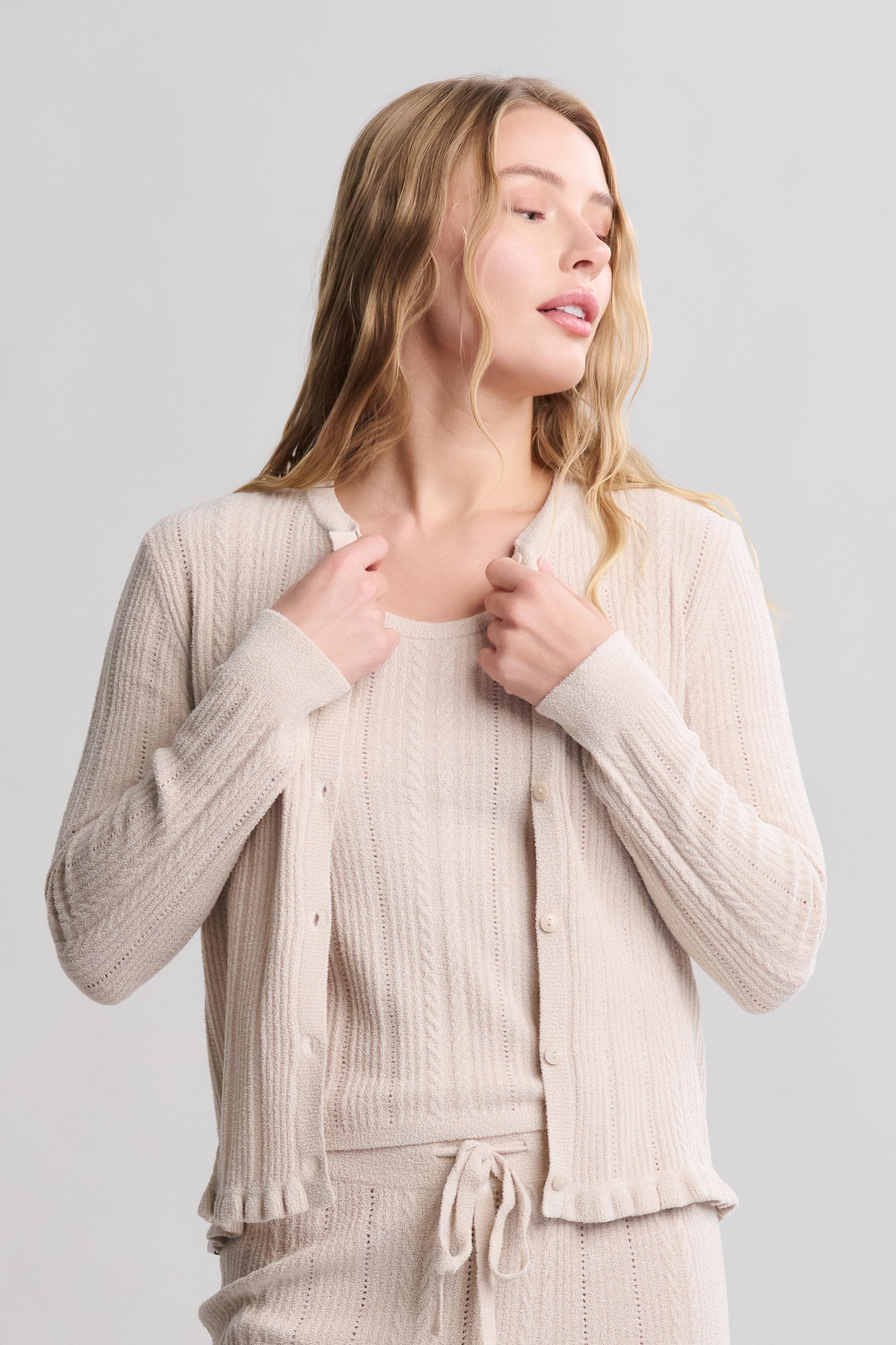 CozyChic Ultra Lite® Cable Knit Cardigan with Ruffle | Barefoot