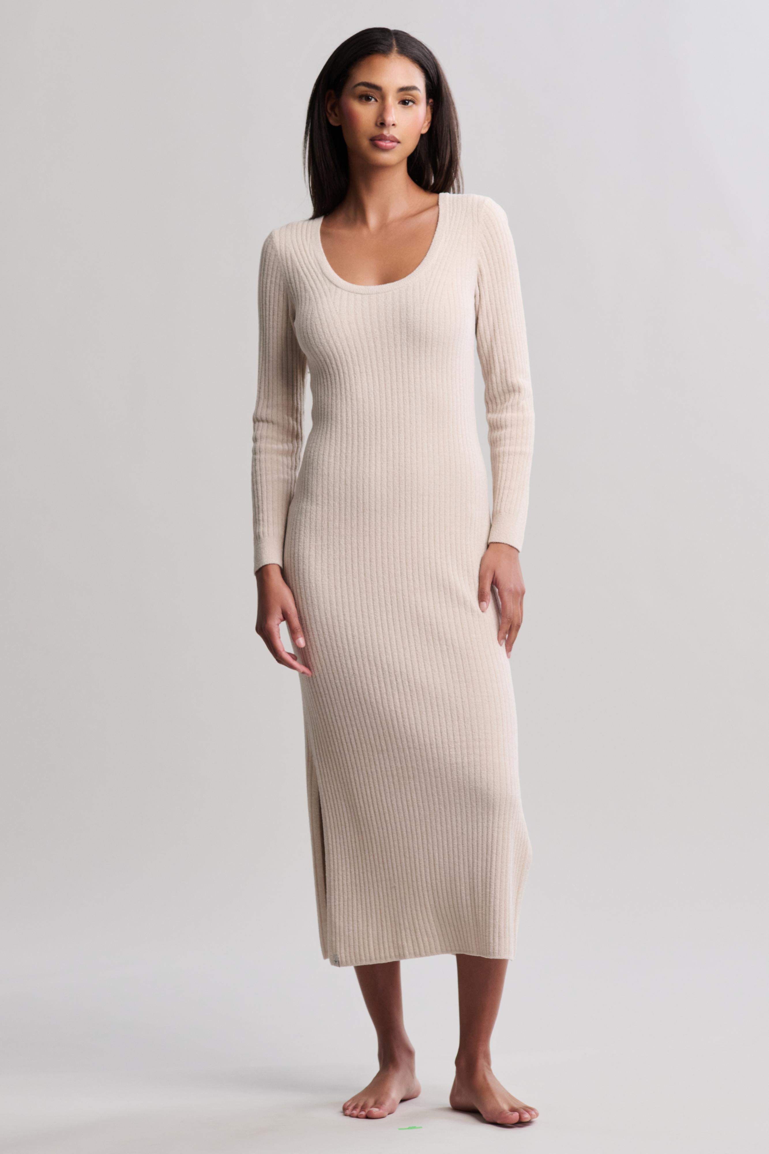barefoot dreams maxi dress CozyChic Ultra Lite Ribbed Scoop Neck Midi Dress Stone / XL