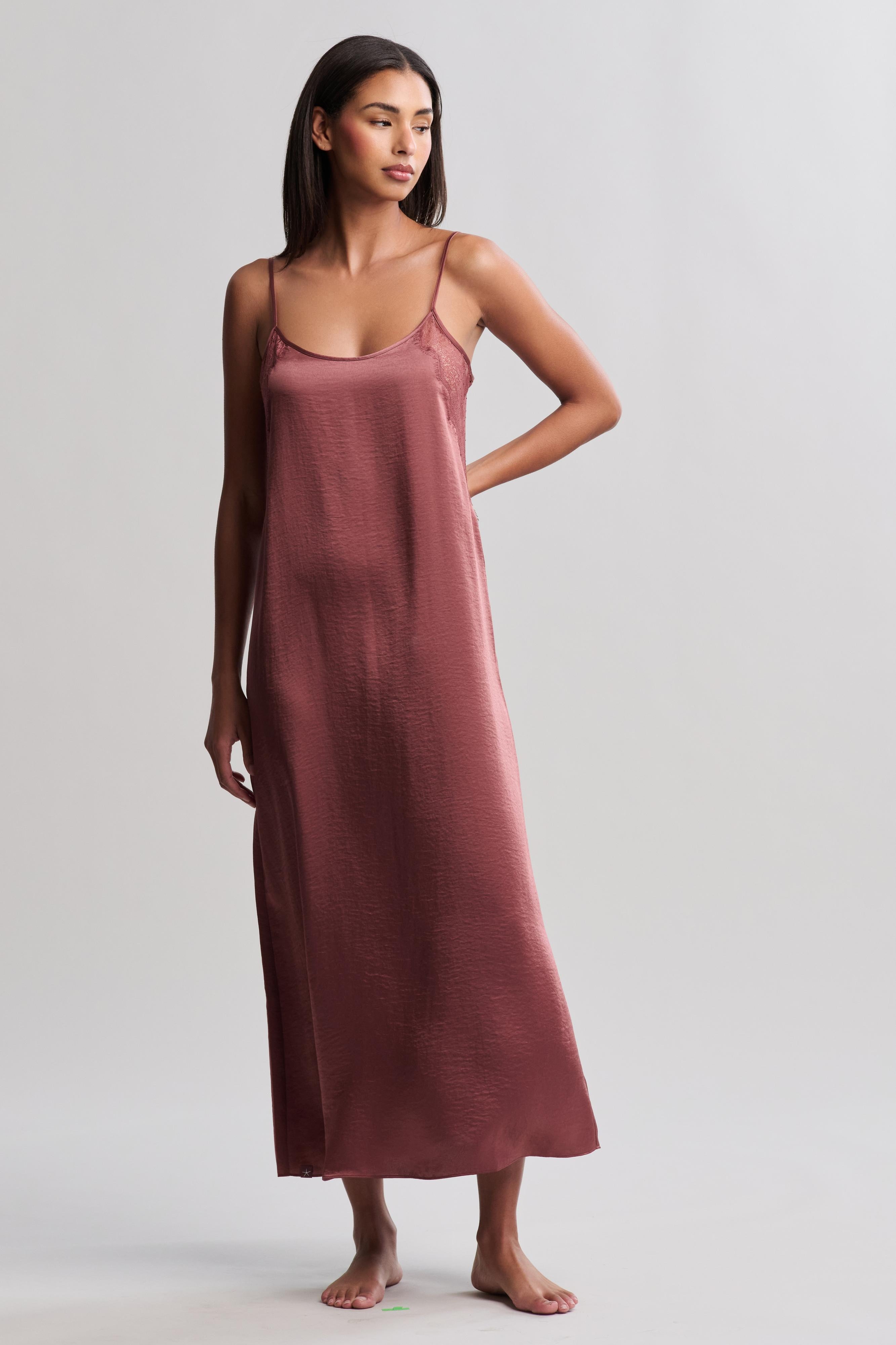 Barefoot Dreams Liquid Satin Lace Slip Dress, Size XL, Canyon Rose