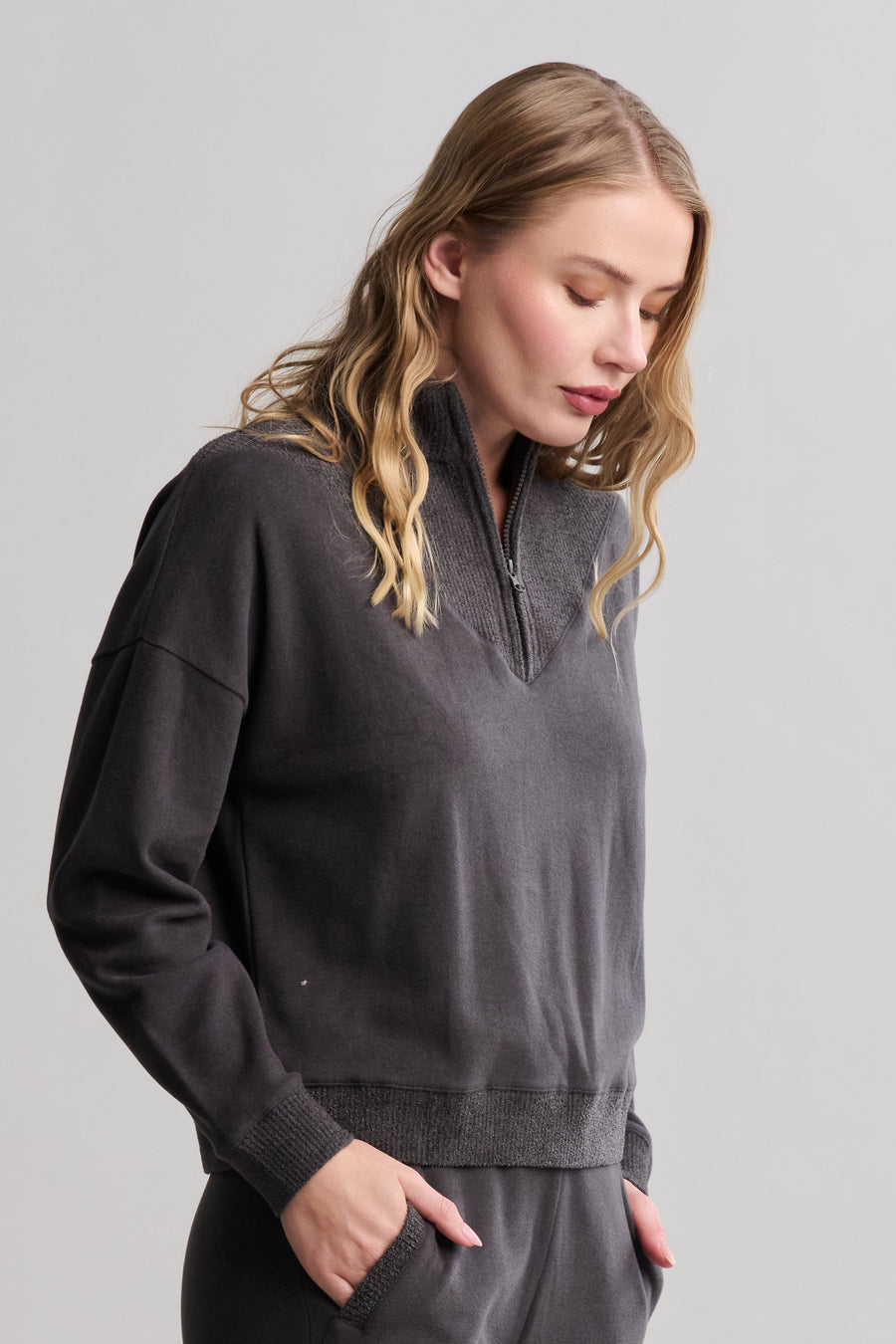 Brushed Fleece with CozyChic Ultra Lite® Rib 1/2 Zip Pullover