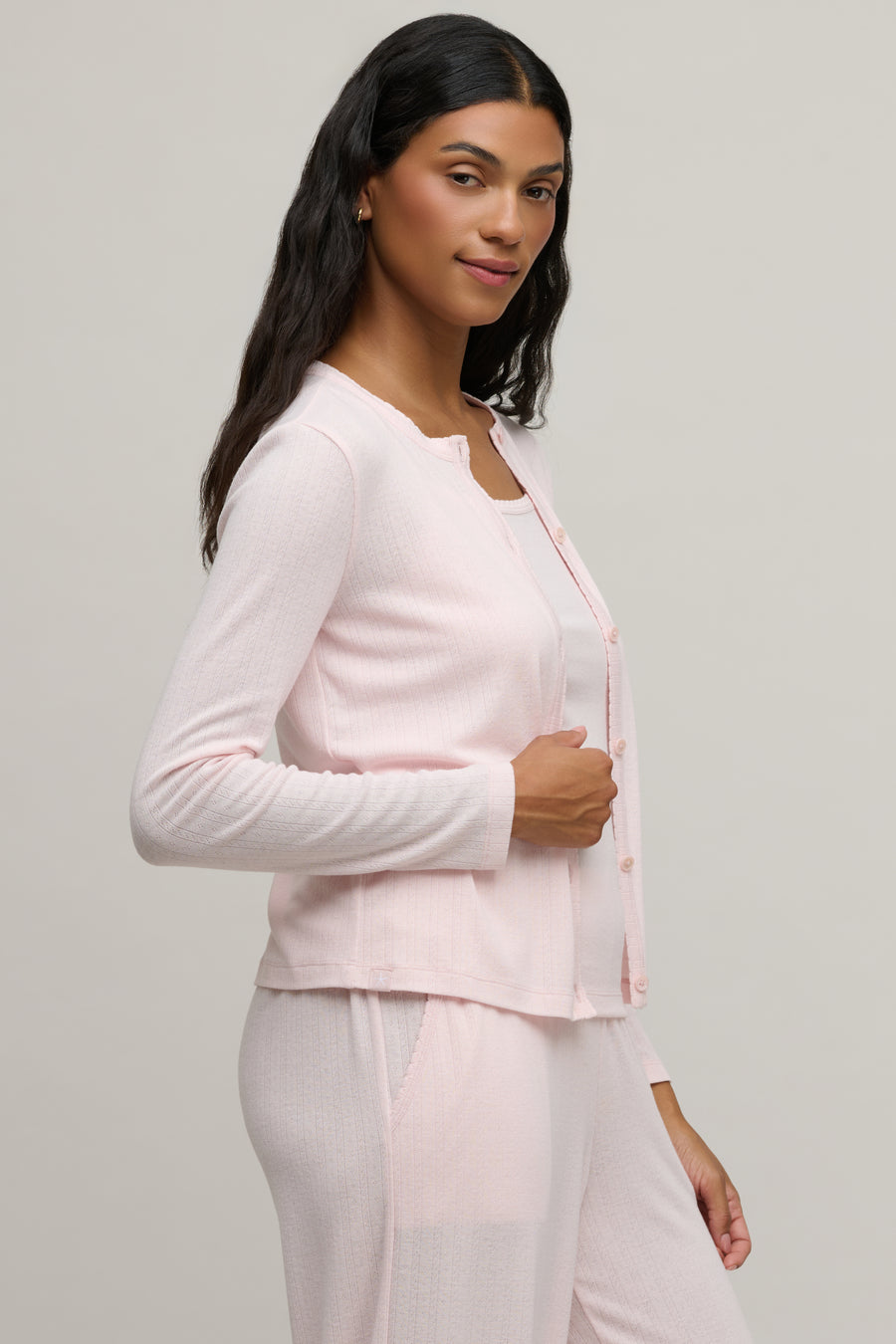 Pointelle Rib Cardigan with Scallop Trim