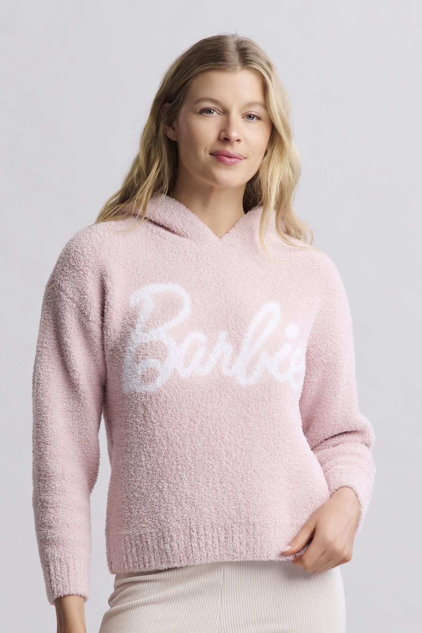 Barefoot Dreams x Barbie Dusty Rose Hoodie Front View